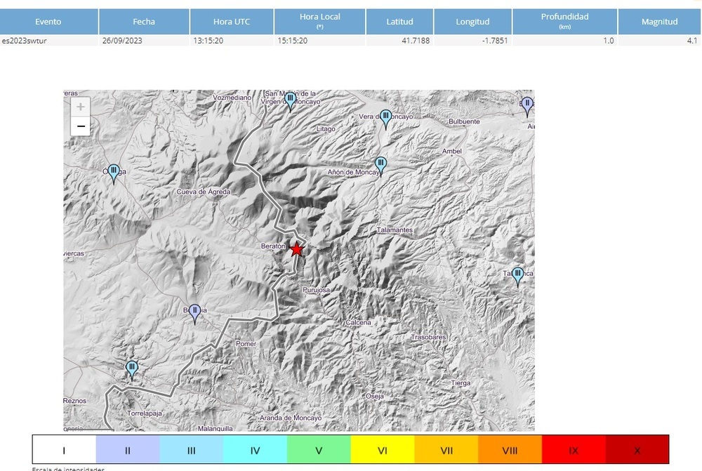 Pequeño terremoto en Beratón de magnitud 4