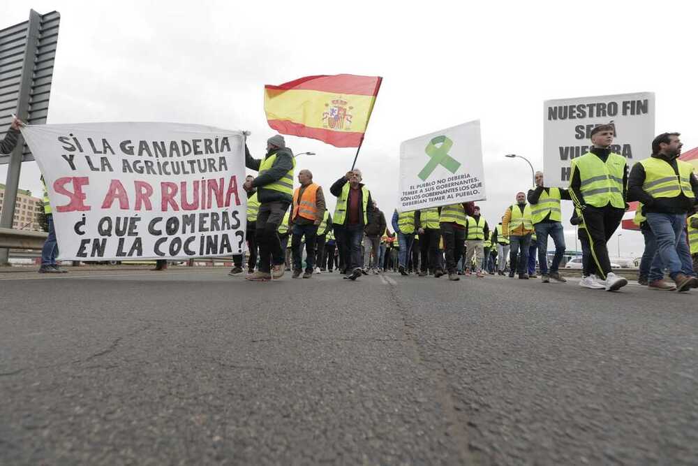 Cientos de agricultores marchan a pie hacia la Subdelegación