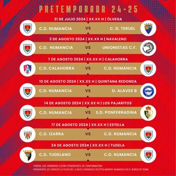 Pretemporada CD Numancia: Atlético de Madrid y 7 partidos más
