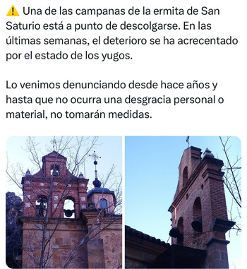 Alertan del deterioro de una de las campanas de San Saturio